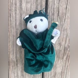 VINTAGE CITY MERCHANDISE STATUE OF LIBERTY POSABLE WHITE TEDDY BEAR W/ CASE BAG